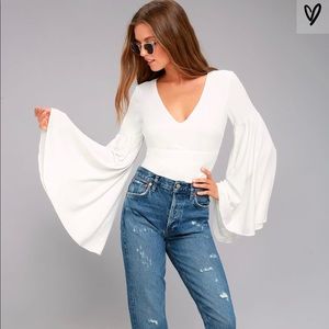 Lulus LOVER'S LIGHT WHITE BELL SLEEVE CROP TOP